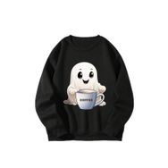 Trendseninle Ghost Siyah Bisiklet Yaka Kadın Sweatshirt