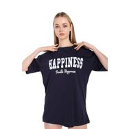 Trendseninle Happıness Baskılı Koyu Lacivert Oversize Kadın T-shirt
