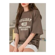 Trendseninle Holiday 1961 Baskılı Kahverengi Oversize Kadın T-shirt