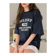 Trendseninle Holiday 1961 Baskılı Lacivert Oversize Kadın T-shirt