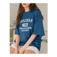 Trendseninle Holiday 1961 Baskılı Turkuaz Mavi Oversize Kadın T-shirt
