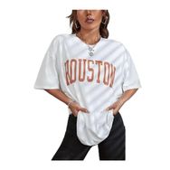 Trendseninle Houston Baskılı Oversize Beyaz Oversize Kadın T-shirt