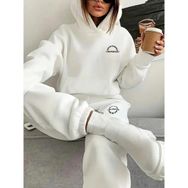 Trendseninle I Am Perfect Baskılı Beyaz Oversize Alt Üst Kadın Eşofman Takımı