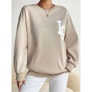 Trendseninle IG Baskılı Bej Bisiklet Yaka Kadın Sweatshirt