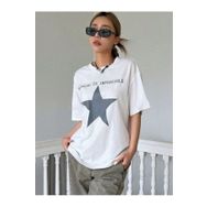 Trendseninle İmpossible Star Baskılı Beyaz Oversize Kadın T-shirt