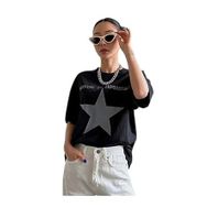 Trendseninle İmpossible Star Baskılı Siyah Oversize Kadın T-shirt