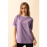 Trendseninle İnterlok Lila Penye Oversize Kadın T-shirt