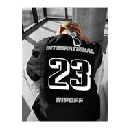 Trendseninle International 23 Baskılı Siyah Oversize Erkek T-shirt
