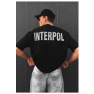 Trendseninle Interpol Baskılı Siyah Oversize Erkek T-shirt