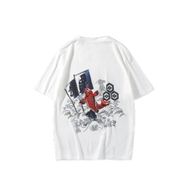 Trendseninle Japon Balığı Sırt Baskılı Mavi Beyaz Oversize Erkek T-shirt