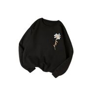 Trendseninle Kadın Papatya Baskılı Siyah Bisiklet Yaka Kadın Sweatshirt