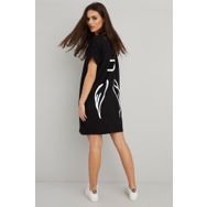 Trendseninle Kadın Siyah Sırt Baskılı Cepli T-shirt Elbise
