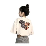 Trendseninle Karikatür Ayı Baskılı Beyaz Oversize Kadın T-shirt