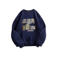 Trendseninle Karikatür Baskılı Lacivert Oversize Kadın Sweatshirt