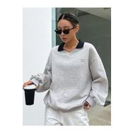 Trendseninle Keep Calm Baskılı Gri Oversize Yakalı Kadın Sweatshirt