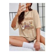 Trendseninle Keep Smiling Bej Oversize Bisiklet Yaka Kadın T-shirt