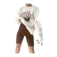 Trendseninle Lake Ontarıo Ekru Oversize Kadın Sweatshirt