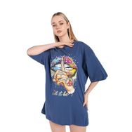 Trendseninle Let It Be Baskılı İndigo Oversize Kadın T-shirt