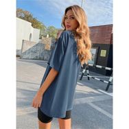Trendseninle Let It Be Baskılı İndigo Oversize Kadın T-shirt