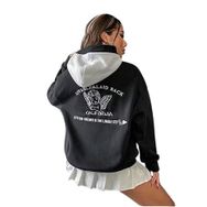 Trendseninle Livable California Sırt Baskılı Siyah Beyaz Oversize Kapüşonlu Sweatshirt