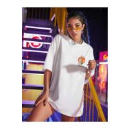 Trendseninle Logo Baskılı Açık Beyaz Oversize Kadın T-shirt