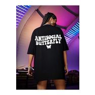 Trendseninle Logo Baskılı Antisocial Butterfly Siyah Kadın T-shirt