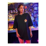 Trendseninle Logo Baskılı Siyah Oversize Kadın T-shirt