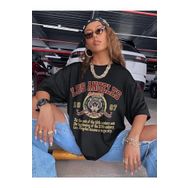 Trendseninle Los Angeles 1987 Tiger Baskılı Siyah Kadın T-shirt
