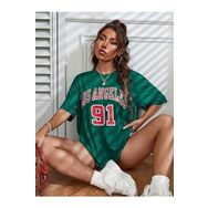 Trendseninle Los Angeles 91 Baskılı Yeşil Oversize Kadın T-shirt