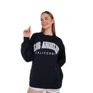 Trendseninle Los Angeles Baskılı Lacivert Siyah Oversize Kadın Sweatshirt