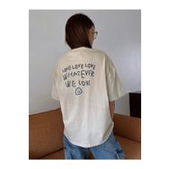Trendseninle Love Love Love Baskılı Bej Oversize Kadın T-shirt
