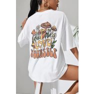 Trendseninle Love Yourself Baskılı Beyaz Oversize Kadın T-shirt
