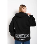 Trendseninle Mad For Nothing Baskılı Siyah Oversize Kapüşonlu Kadın Sweatshirt
