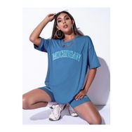 Trendseninle Mıchgan İndigo Mavi Oversize Kadın T-shirt