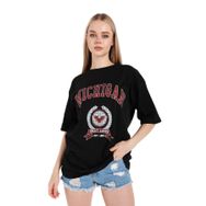 Trendseninle Michigan Kartal Baskılı Siyah Oversize Kadın T-shirt