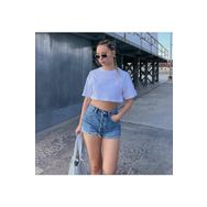 Trendseninle Minimalist Baskılı Beyaz Oversize Crop Kadın T-shirt