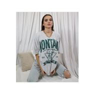 Trendseninle Montana Gri Bisiklet Yaka Yazılı Baskılı Oversize Kadın T-shirt