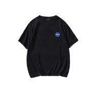 Trendseninle Nasa Logo Baskılı Açık Siyah Oversize Erkek T-shirt