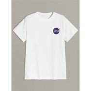 Trendseninle Nasa Logo Baskılı Beyaz Oversize Erkek T-shirt