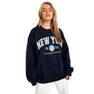 Trendseninle New York Baskılı Lacivert Oversize Kadın Sweatshirt