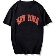 Trendseninle New York Kırmızı Baskılı Siyah Oversize Erkek T-shirt