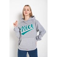 Trendseninle Nice Baskılı Gri Oversize Kadın Sweatshirt