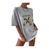 Trendseninle Nothing Else Boyamalı Gri Oversize Kadın T-shirt