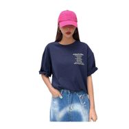 Trendseninle Nothing For Nothing Baskılı Lacivert Oversize Kadın T-shirt