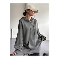 Trendseninle Number Baskılı Füme Boyamalı Gri Kapüşonlu Kadın Sweatshirt