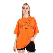 Trendseninle Önü Alev Baskılı Turuncu Oversize Kadın T-shirt