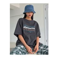 Trendseninle Optimism Baskılı Füme Oversize Kadın T-shirt