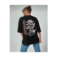 Trendseninle Osaka Baskılı Siyah Oversize Kadın T-shirt