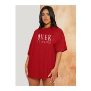Trendseninle Over Thinking Baskılı Açık Kırmızı Oversize Kadın T-shirt