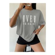Trendseninle Over Thinking Baskılı Boyama Gri Oversize Kadın T-shirt